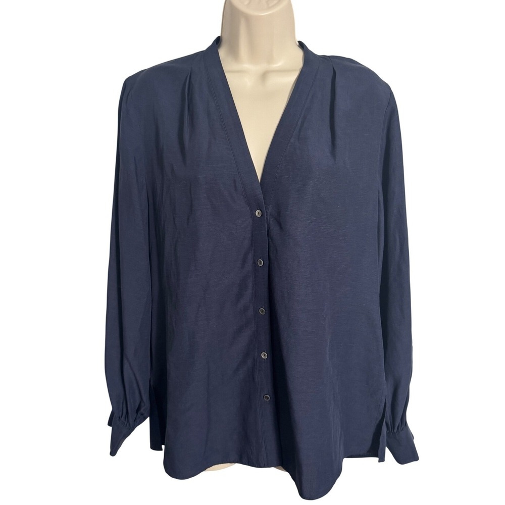 Kobi Halperin Chrissy Linen Blend Eyelet Blouse Top Navy Blue Sz L